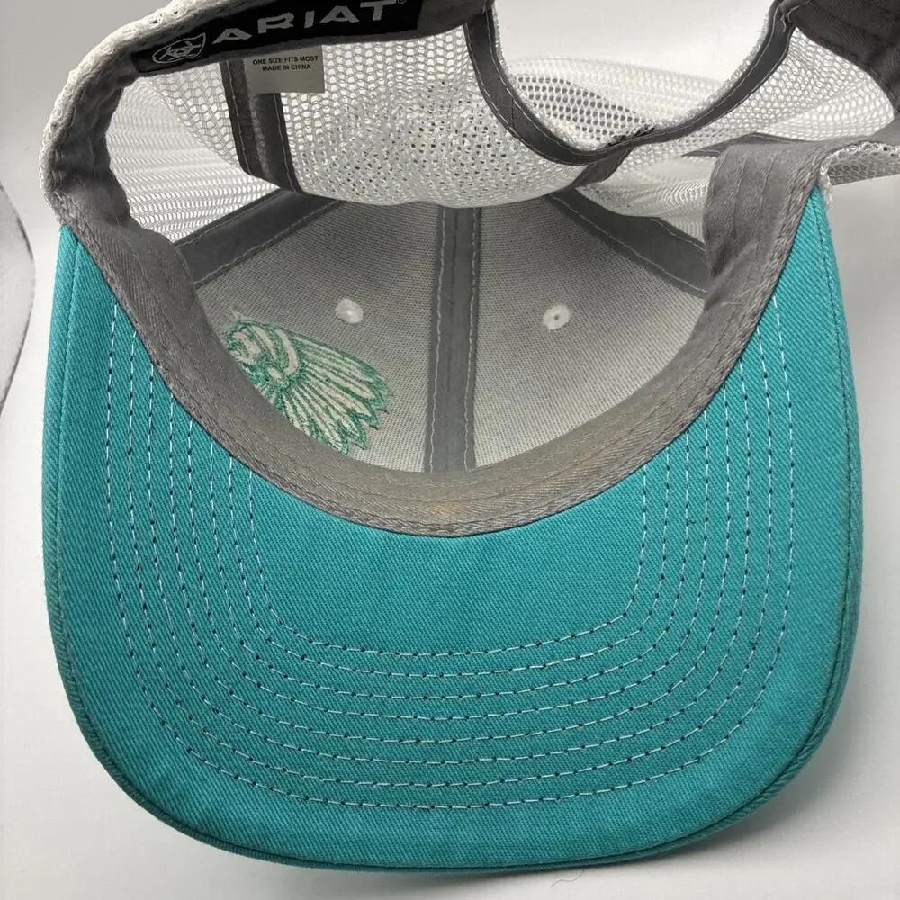 Ariat Turquoise and Gray Native American Mesh Back Snap Back Hat Cap